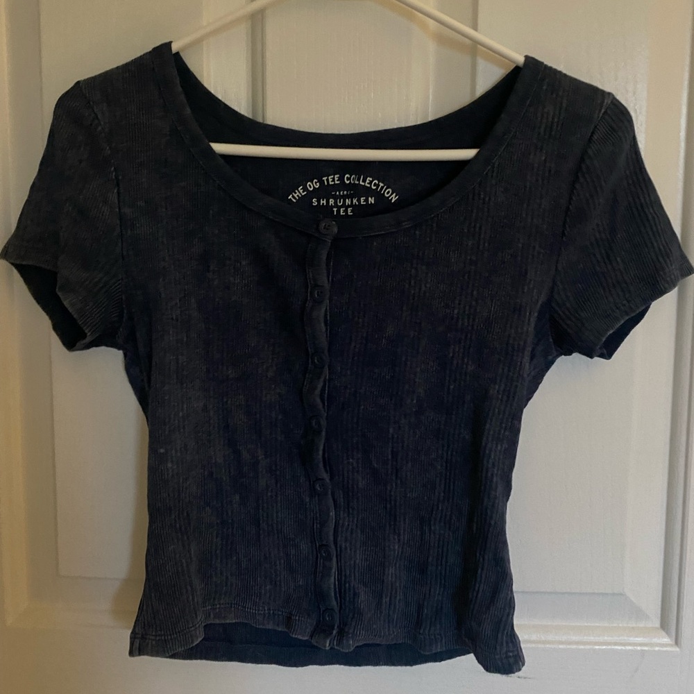 Blue Distressed Cropped Tee